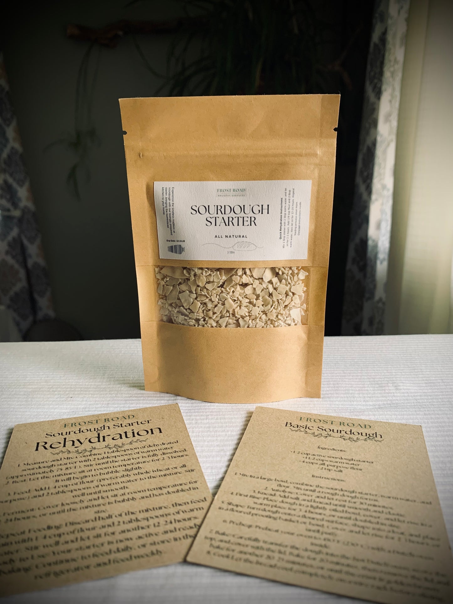 Frost Road sourdough starter kit, bread baking kit, homemade sourdough recipe, organic sourdough starter, baking from scratch.